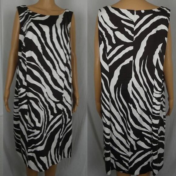 Peter Nygard Plus Size Zebra Print Sheath Dress Brown White Ivory Sleeveless 18 - Picture 1 of 12